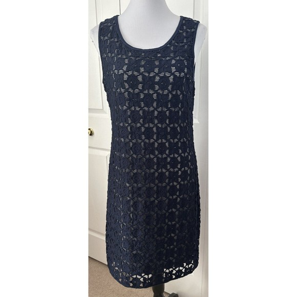 Max Studio Womens Blue Dress Cutout Lace Striped Lining Sleeveless Shift Sz M - Picture 1 of 9